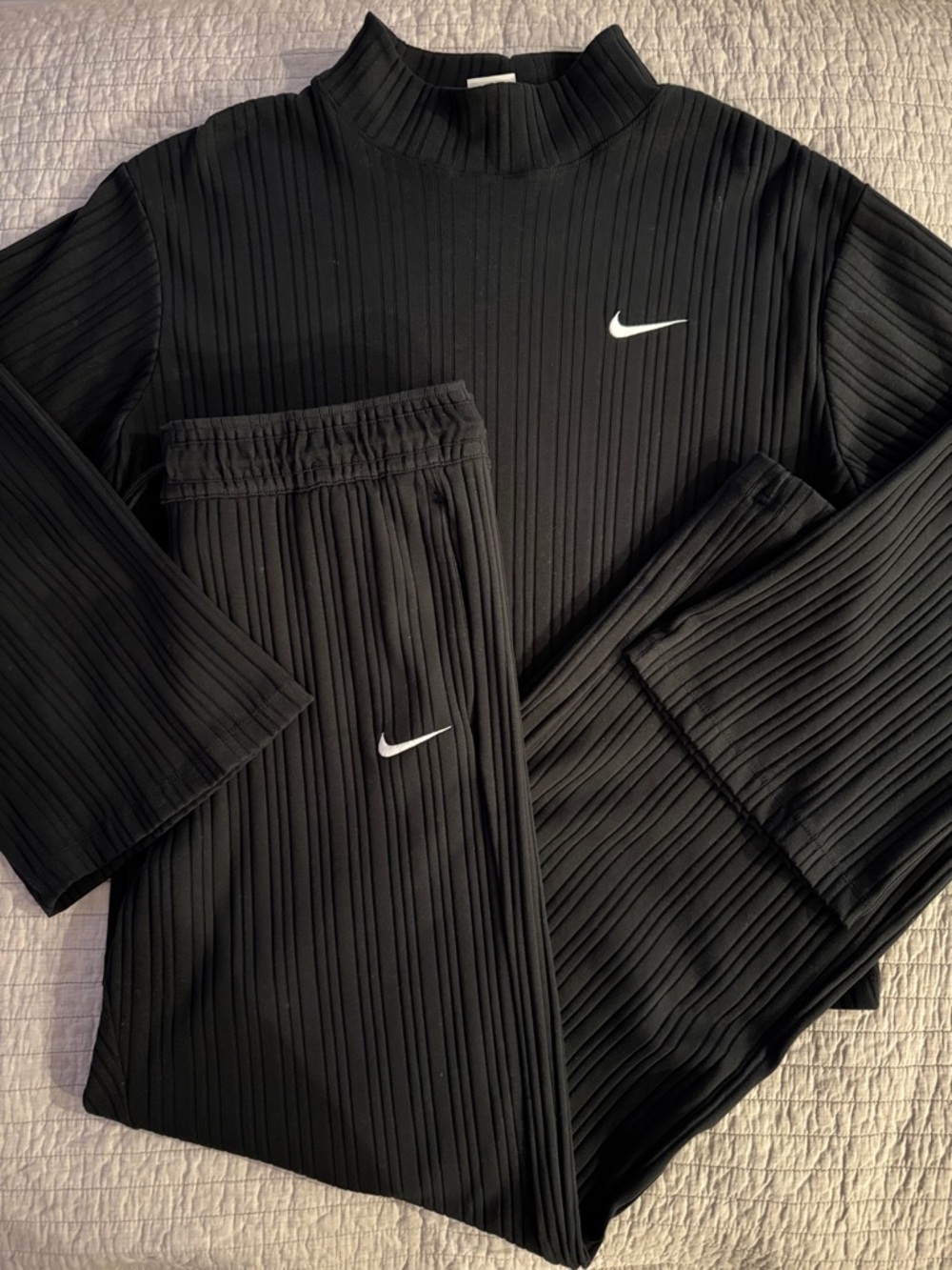 Nike Ribbed Jersey Set Swoosh Mockneck Wide Leg NWOT